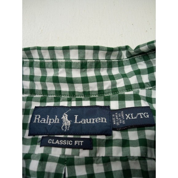 Ralph Lauren Classic Fit Long Sleeve Button Down Shirt Mens Size XL Green White - Picture 4 of 5